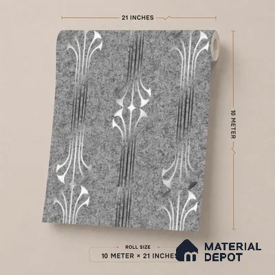 WK25-2537 | Grey & Silver Art Deco Fountain Patterned Wallpaper - 10 Meter x 21 Inches, 57.41 Sq. Ft. (Min. 15% Wastage)