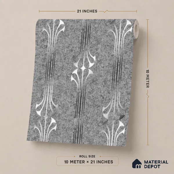 WK25-2537 | Grey & Silver Art Deco Fountain Patterned Wallpaper - 10 Meter x 21 Inches, 57.41 Sq. Ft. (Min. 15% Wastage)