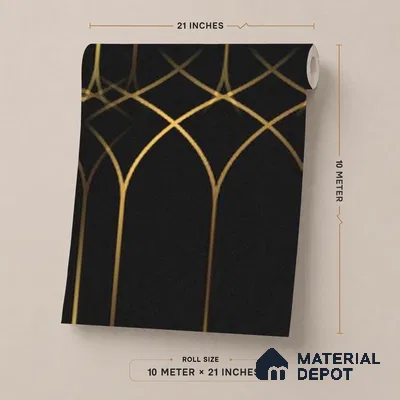 WK25-2543 | Black & Gold Art Deco Arch Patterned Wallpaper - 10 Meter x 21 Inches, 57.41 Sq. Ft. (Min. 15% Wastage)