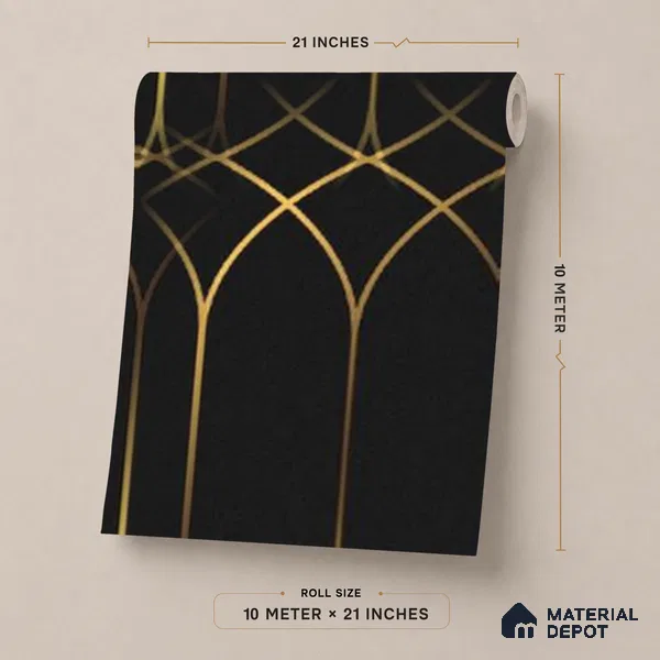 WK25-2543 | Black & Gold Art Deco Arch Patterned Wallpaper - 10 Meter x 21 Inches, 57.41 Sq. Ft. (Min. 15% Wastage)