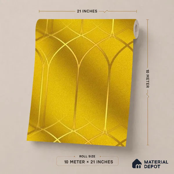 WK25-2543 | Golden Yellow Art Deco Arch Patterned Wallpaper - 10 Meter x 21 Inches, 57.41 Sq. Ft. (Min. 15% Wastage)