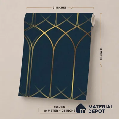 WK25-2544 | Midnight Navy and Gold Arch Patterned Wallpaper - 10 Meter x 21 Inches, 57.41 Sq. Ft. (Min. 15% Wastage)