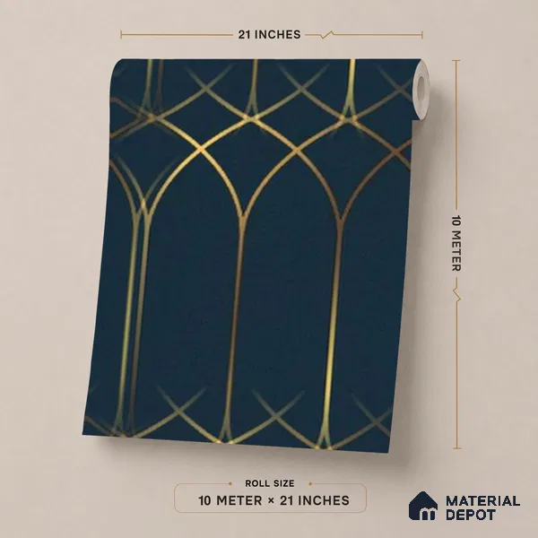 WK25-2544 | Midnight Navy and Gold Arch Patterned Wallpaper - 10 Meter x 21 Inches, 57.41 Sq. Ft. (Min. 15% Wastage)