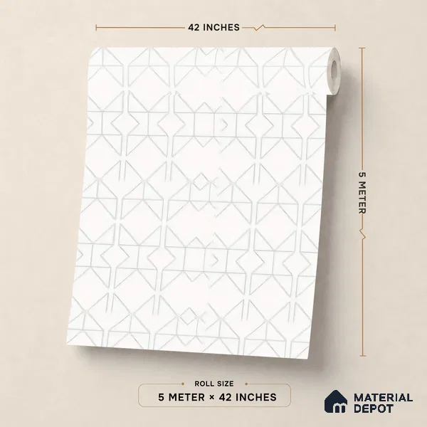 88578-1 | White & Gold Angular Line Grid PVC Patterned Wallpaper - 5 Meter x 42 Inch, 57 Sq. Ft. (Min. 15% Wastage)
