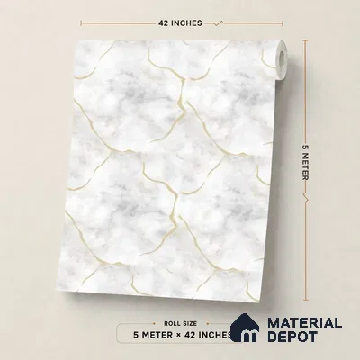 88572-3 | Grey Cloud Gold Marble PVC Patterned Wallpaper - 5 Meter x 42 Inch, 57 Sq. Ft. (Min. 15% Wastage)