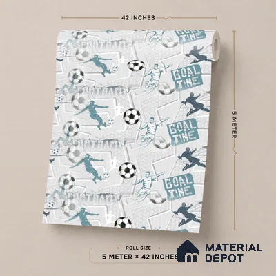 5127-1 | Grey Football Soccer Sports PVC Patterned Wallpaper - 5 Meter x 42 Inch, 57 Sq. Ft. (Min. 15% Wastage)