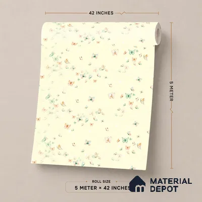 5142-1 | Pale Yellow Scatter Butterfly PVC Patterned Wallpaper - 5 Meter x 42 Inch, 57 Sq. Ft. (Min. 15% Wastage)