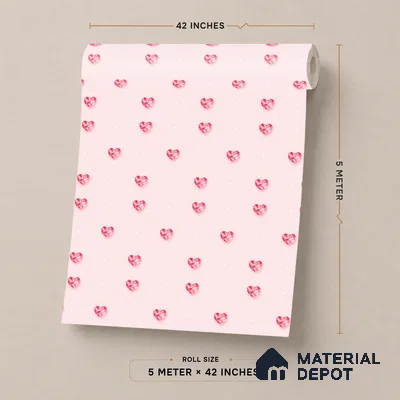 5143-1 | Pale Pink Ruby Hearts PVC Patterned Wallpaper - 5 Meter x 42 Inch, 57 Sq. Ft. (Min. 15% Wastage)