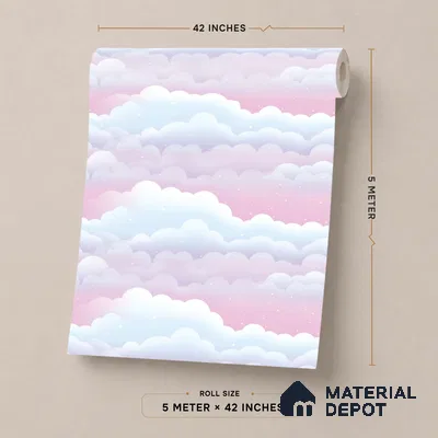 5149-1 | Pink Clouds Cloud Sky PVC Patterned Wallpaper - 5 Meter x 42 Inch, 57 Sq. Ft. (Min. 15% Wastage)