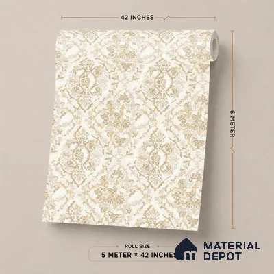 70244-1 | Cream Gold Ornate Damask PVC Patterned Wallpaper - 5 Meter x 42 Inch, 57 Sq. Ft. (Min. 15% Wastage)