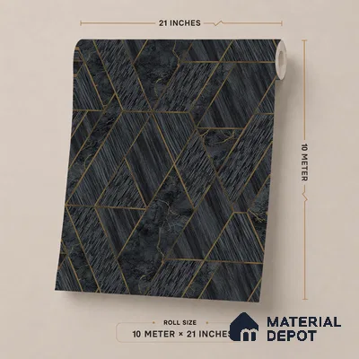 ST021002 | Charcoal Gold Diamond Facet PVC Geometric Wallpaper - 10.05 Meter x 20.86 Inches, 57.33 Sq. Ft. (Min. 15% Wastage)