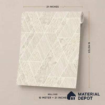 ST021004 | Cream Marble Diamond Facet PVC Geometric Wallpaper - 10.05 Meter x 20.86 Inches, 57.33 Sq. Ft. (Min. 15% Wastage)