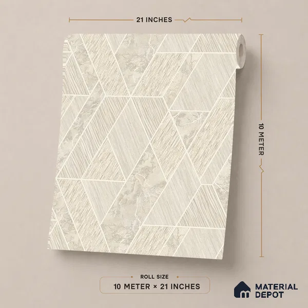 ST021004 | Cream Marble Diamond Facet PVC Geometric Wallpaper - 10.05 Meter x 20.86 Inches, 57.33 Sq. Ft. (Min. 15% Wastage)
