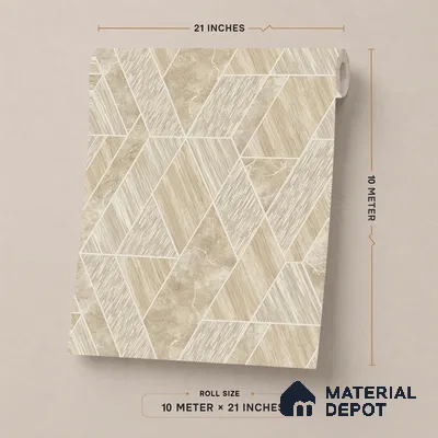 ST021005 | Beige Diamond Facet Panel PVC Geometric Wallpaper - 10.05 Meter x 20.86 Inches, 57.33 Sq. Ft. (Min. 15% Wastage)