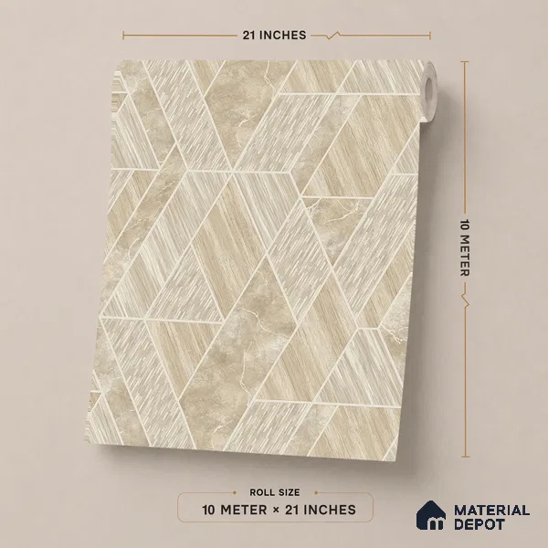ST021005 | Beige Diamond Facet Panel PVC Geometric Wallpaper - 10.05 Meter x 20.86 Inches, 57.33 Sq. Ft. (Min. 15% Wastage)