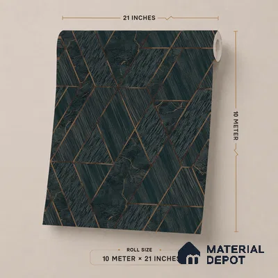 ST021001 | Deep Teal Diamond Facet PVC Geometric Wallpaper - 10.05 Meter x 20.86 Inches, 57.33 Sq. Ft. (Min. 15% Wastage)