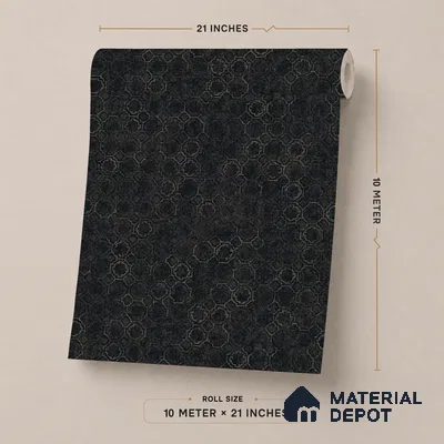 ST021051 | Black Floral Medallion Scatter PVC Patterned Wallpaper - 10.05 Meter x 20.86 Inches, 57.33 Sq. Ft. (Min. 15% Wastage)