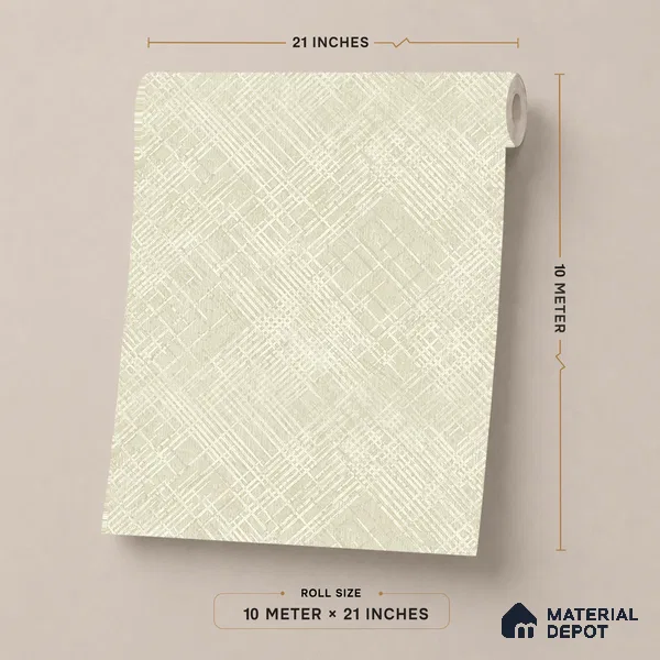 ST021041 | Pale Beige Crosshatch Diamond PVC Patterned Wallpaper - 10.05 Meter x 20.86 Inches, 57.33 Sq. Ft. (Min. 15% Wastage)