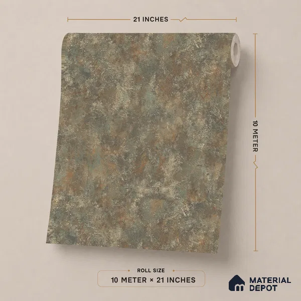 ST021044 | Olive Rust Mottled Stone PVC Patterned Wallpaper - 10.05 Meter x 20.86 Inches, 57.33 Sq. Ft. (Min. 15% Wastage)