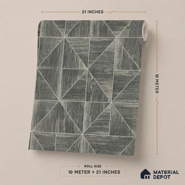 ST021057 | Smoke Grey Triangle Parquet PVC Geometric Wallpaper - 10.05 Meter x 20.86 Inches, 57.33 Sq. Ft. (Min. 15% Wastage)