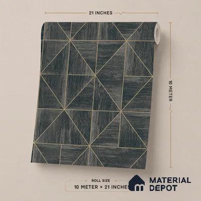 ST021059 | Ebony Gold Triangle Parquet PVC Geometric Wallpaper - 10.05 Meter x 20.86 Inches, 57.33 Sq. Ft. (Min. 15% Wastage)