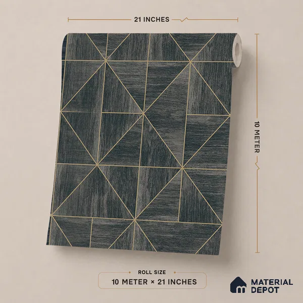 ST021059 | Ebony Gold Triangle Parquet PVC Geometric Wallpaper - 10.05 Meter x 20.86 Inches, 57.33 Sq. Ft. (Min. 15% Wastage)