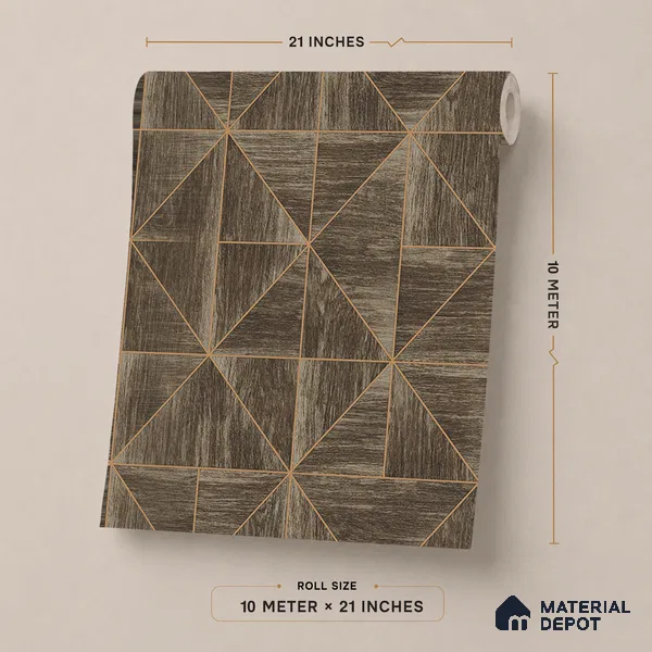 ST021066 | Brown Parquet Wood PVC Geometric Wallpaper - 10.05 Meter x 20.86 Inches, 57.33 Sq. Ft. (Min. 15% Wastage)