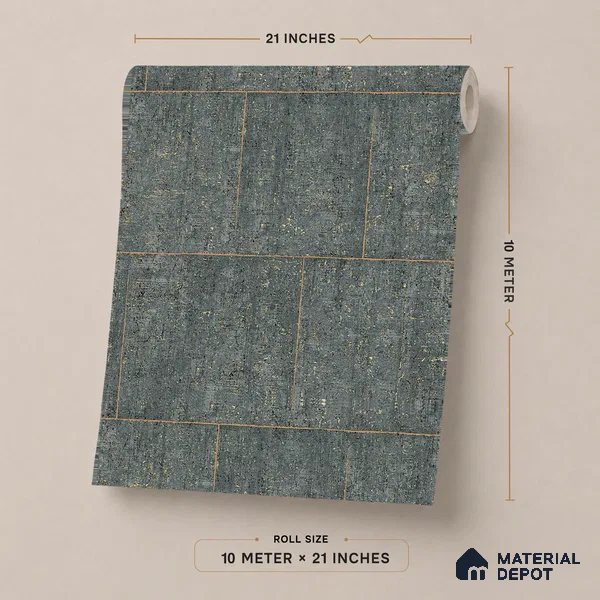 ST021060 | Teal Stone Brick Block PVC Patterned Wallpaper - 10.05 Meter x 20.86 Inches, 57.33 Sq. Ft. (Min. 15% Wastage)