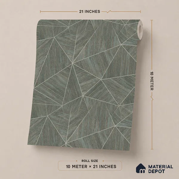 ST021074 | Teal Facet Wood PVC Geometric Wallpaper - 10.05 Meter x 20.86 Inches, 57.33 Sq. Ft. (Min. 15% Wastage)