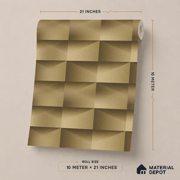 ST021086 | Gold Brick Block PVC Geometric Wallpaper - 10.05 Meter x 20.86 Inches, 57.33 Sq. Ft. (Min. 15% Wastage)