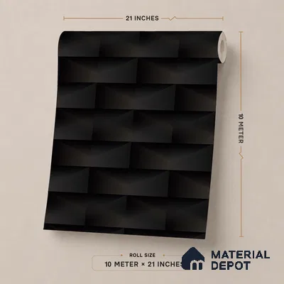 ST021090 | Black Brick Block PVC Geometric Wallpaper - 10.05 Meter x 20.86 Inches, 57.33 Sq. Ft. (Min. 15% Wastage)