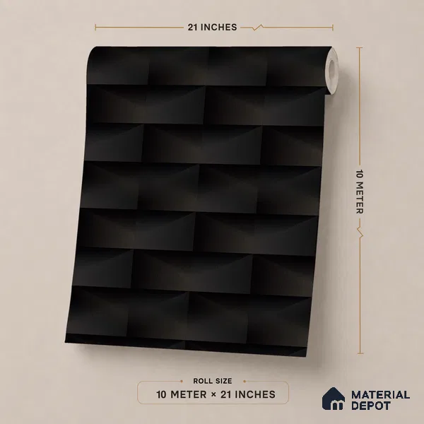 ST021090 | Black Brick Block PVC Geometric Wallpaper - 10.05 Meter x 20.86 Inches, 57.33 Sq. Ft. (Min. 15% Wastage)