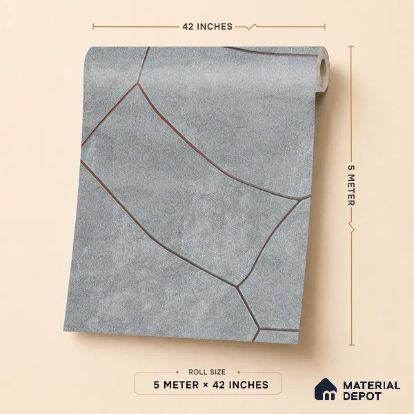 88603 | Grey Crackle Stone Patterned Wallpaper - 5 Meter x 42 Inches, 57.41 Sq. Ft. (Min. 15% Wastage)
