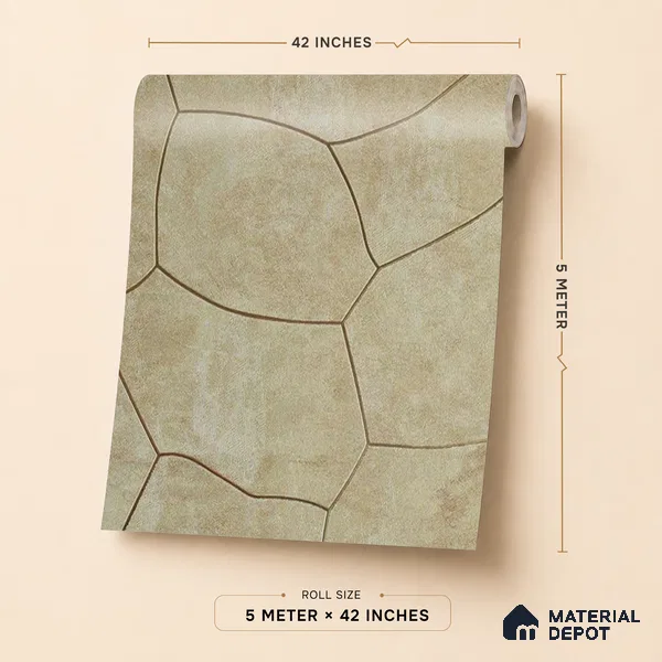 88602 | Warm Beige Crackle Stone Patterned Wallpaper - 5 Meter x 42 Inches, 57.41 Sq. Ft. (Min. 15% Wastage)