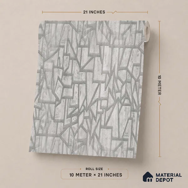 AMBL23444 | Light Grey Fractured Lines Geometric Wallpaper - 10 Meter x 21 Inches, 57.05 Sq. Ft. (Min. 15% Wastage)