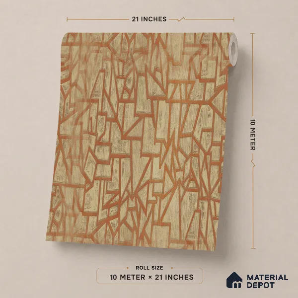 AMBL23450 | Orange Fractured Lines Geometric Wallpaper - 10 Meter x 21 Inches, 57.05 Sq. Ft. (Min. 15% Wastage)