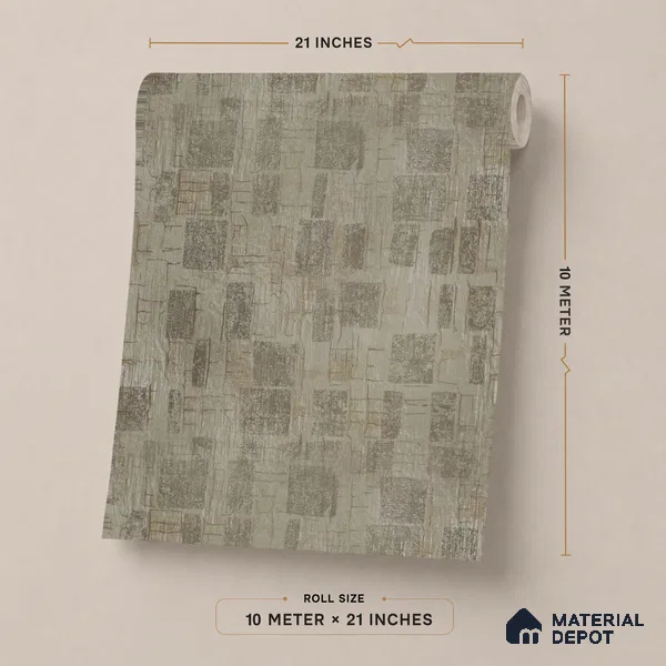 AMBL23472 | Warm Beige Distressed Checker Patterned Wallpaper - 10 Meter x 21 Inches, 57.05 Sq. Ft. (Min. 15% Wastage)