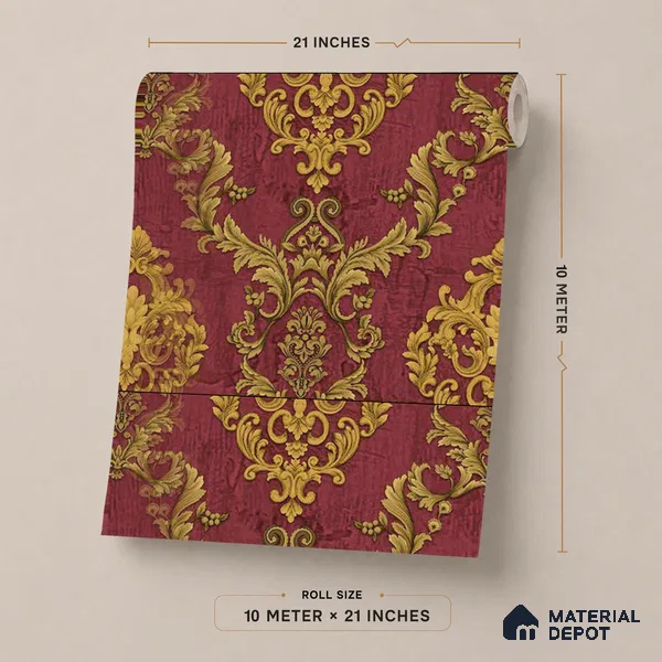 FE504-4 | 10 Meter x 21 Inch PVC Damask Look Wallpaper - 57 Sq. Ft. | Minimum 15% wastage during installation