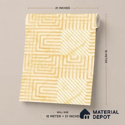 FE506-1 | Golden Yellow Greek Key Maze PVC Patterned Wallpaper - 10 Meter x 21 Inch, 57 Sq. Ft. (Min. 15% Wastage)