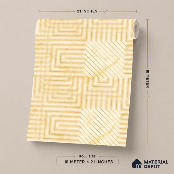 FE506-1 | Golden Yellow Greek Key Maze PVC Patterned Wallpaper - 10 Meter x 21 Inch, 57 Sq. Ft. (Min. 15% Wastage)