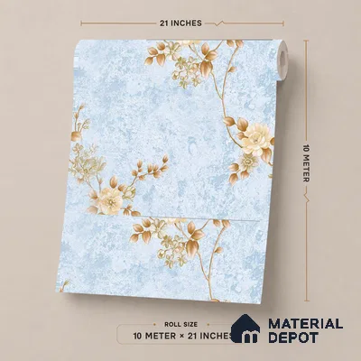 FE508-2 | Ice Blue Gold Blossom PVC Floral Wallpaper - 10 Meter x 21 Inch, 57 Sq. Ft. (Min. 15% Wastage)