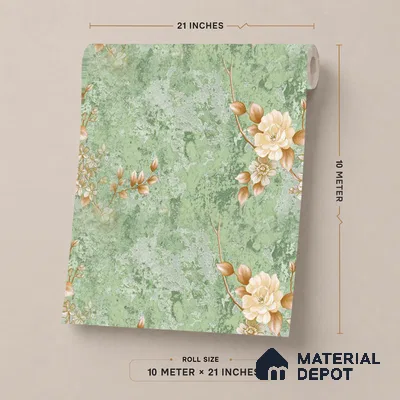 FE508-3 | Moss Green Peach Bloom PVC Floral Wallpaper - 10 Meter x 21 Inch, 57 Sq. Ft. (Min. 15% Wastage)