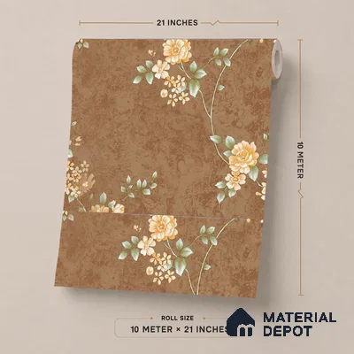 FE508-1 | Rust Brown Peach Blossom PVC Floral Wallpaper - 10 Meter x 21 Inch, 57 Sq. Ft. (Min. 15% Wastage)