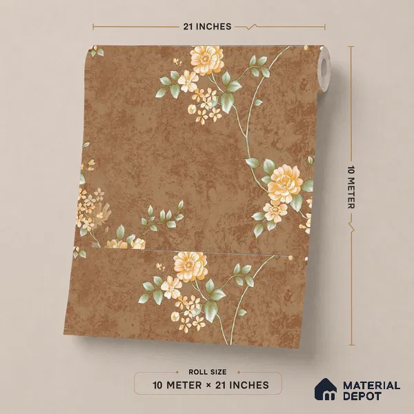 FE508-1 | Rust Brown Peach Blossom PVC Floral Wallpaper - 10 Meter x 21 Inch, 57 Sq. Ft. (Min. 15% Wastage)