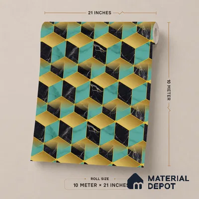 FE510-2 | Teal Cube Marble PVC Geometric Wallpaper - 10 Meter x 21 Inch, 57 Sq. Ft. (Min. 15% Wastage)