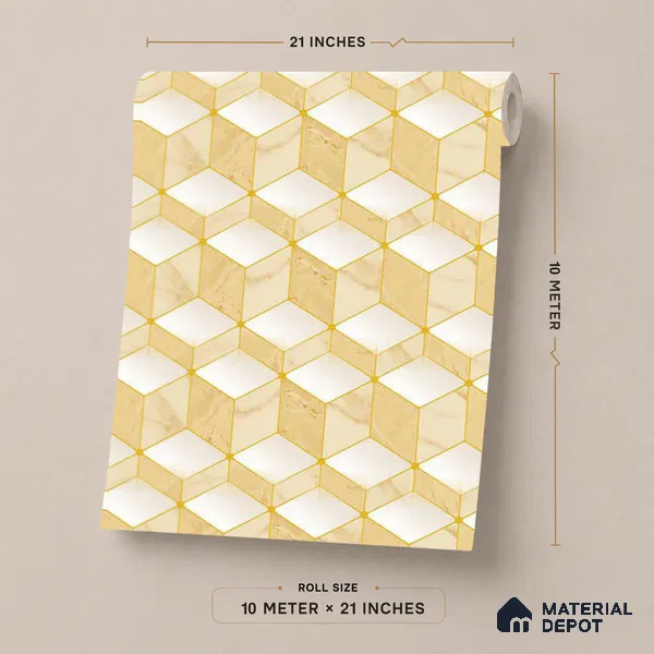 FE510-4 | Gold Cube Marble PVC Geometric Wallpaper - 10 Meter x 21 Inch, 57 Sq. Ft. (Min. 15% Wastage)