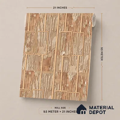 AA100805 | Rust Gold Rectangle Panel PVC Patterned Wallpaper - 9.5 Meter x 21 Inch, 55 Sq. Ft. (Min. 15% Wastage)