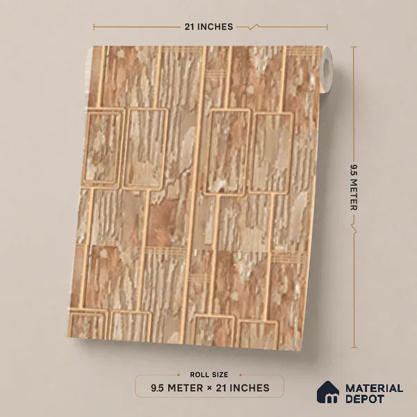 AA100805 | Rust Gold Rectangle Panel PVC Patterned Wallpaper - 9.5 Meter x 21 Inch, 55 Sq. Ft. (Min. 15% Wastage)