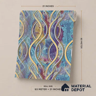AA100907 | Multicolor Bright Wavy Ribbon Marble PVC Patterned Wallpaper - 9.5 Meter x 21 Inch, 55 Sq. Ft. (Min. 15% Wastage)