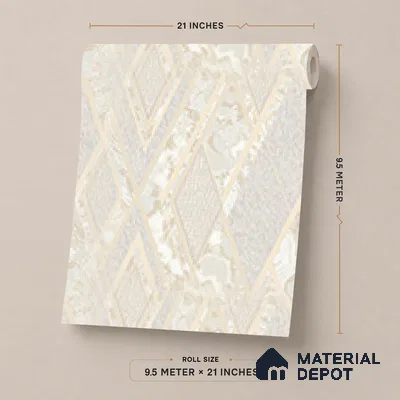 AA100102 | Ivory Marble Diamond Trellis PVC Geometric Wallpaper - 9.5 Meter x 21 Inch, 55 Sq. Ft. (Min. 15% Wastage)
